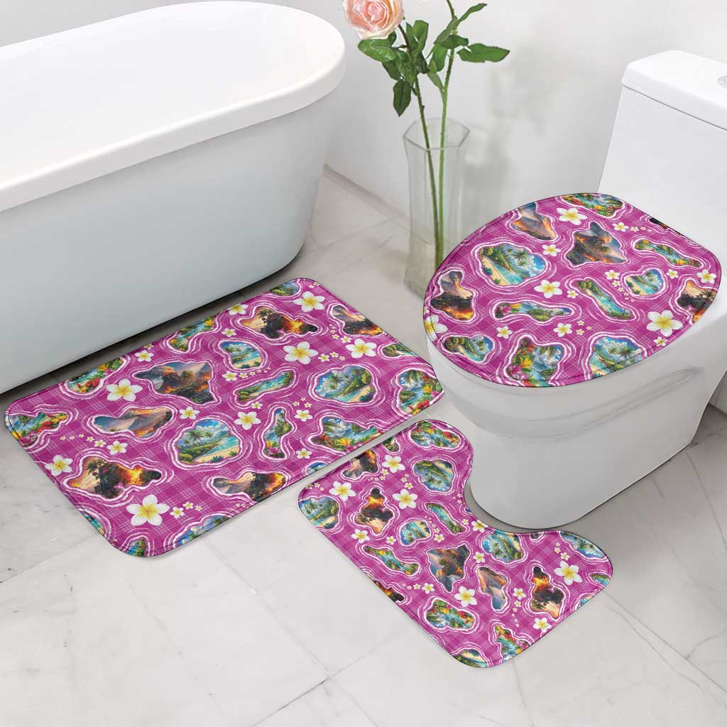Hawaiian Island Shapes-Iconic Landscape Bathroom Set with Plumeria and Palaka Pink Color LT03 - Polynesian Pride