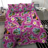 Hawaiian Island Shapes-Iconic Landscape Bedding Set with Plumeria and Palaka Pink Color LT03 - Polynesian Pride