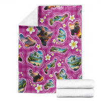 Hawaiian Island Shapes-Iconic Landscape Blanket with Plumeria and Palaka Pink Color LT03 - Polynesian Pride