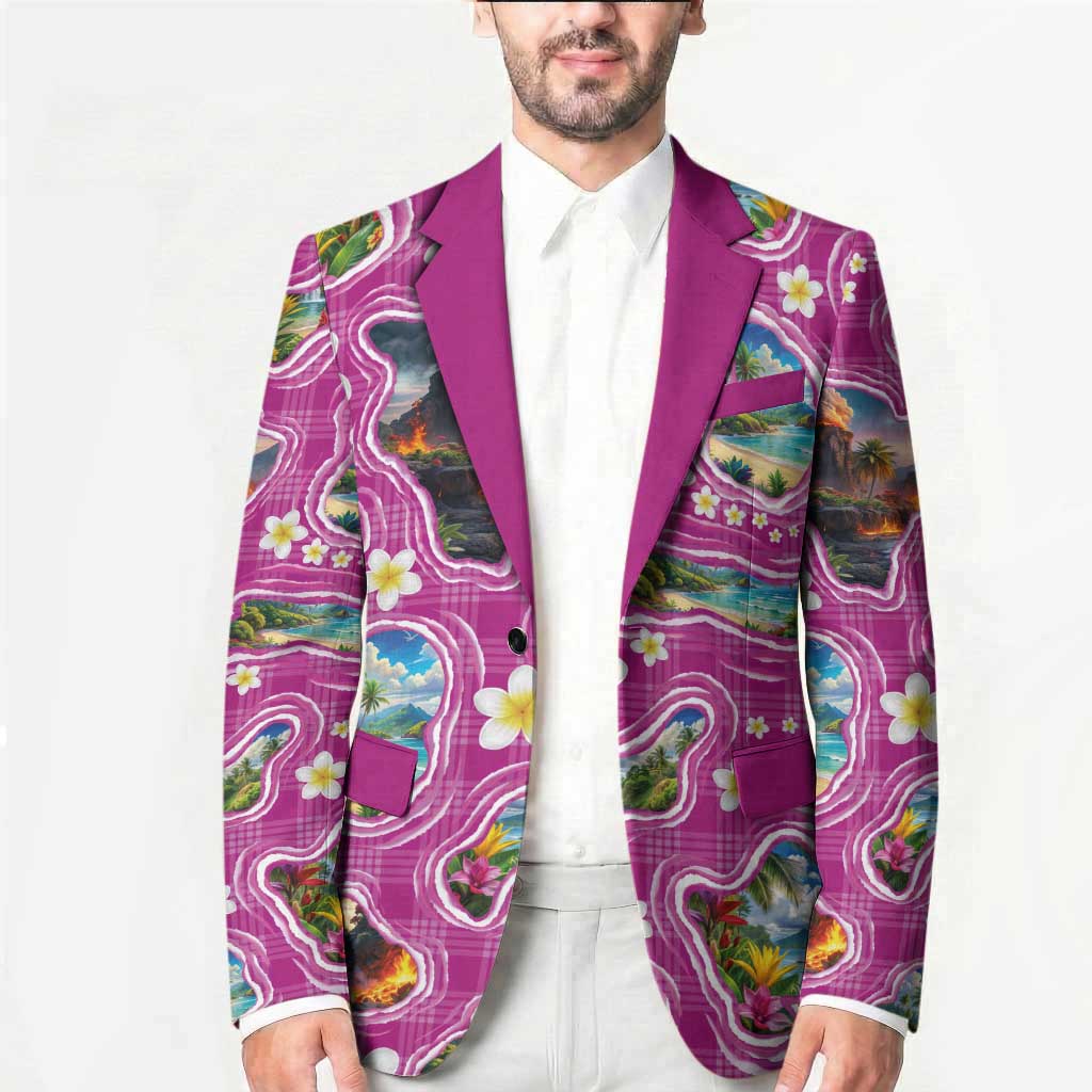 Hawaiian Island Shapes-Iconic Landscape Blazer with Plumeria and Palaka Pink Color LT03 - Polynesian Pride
