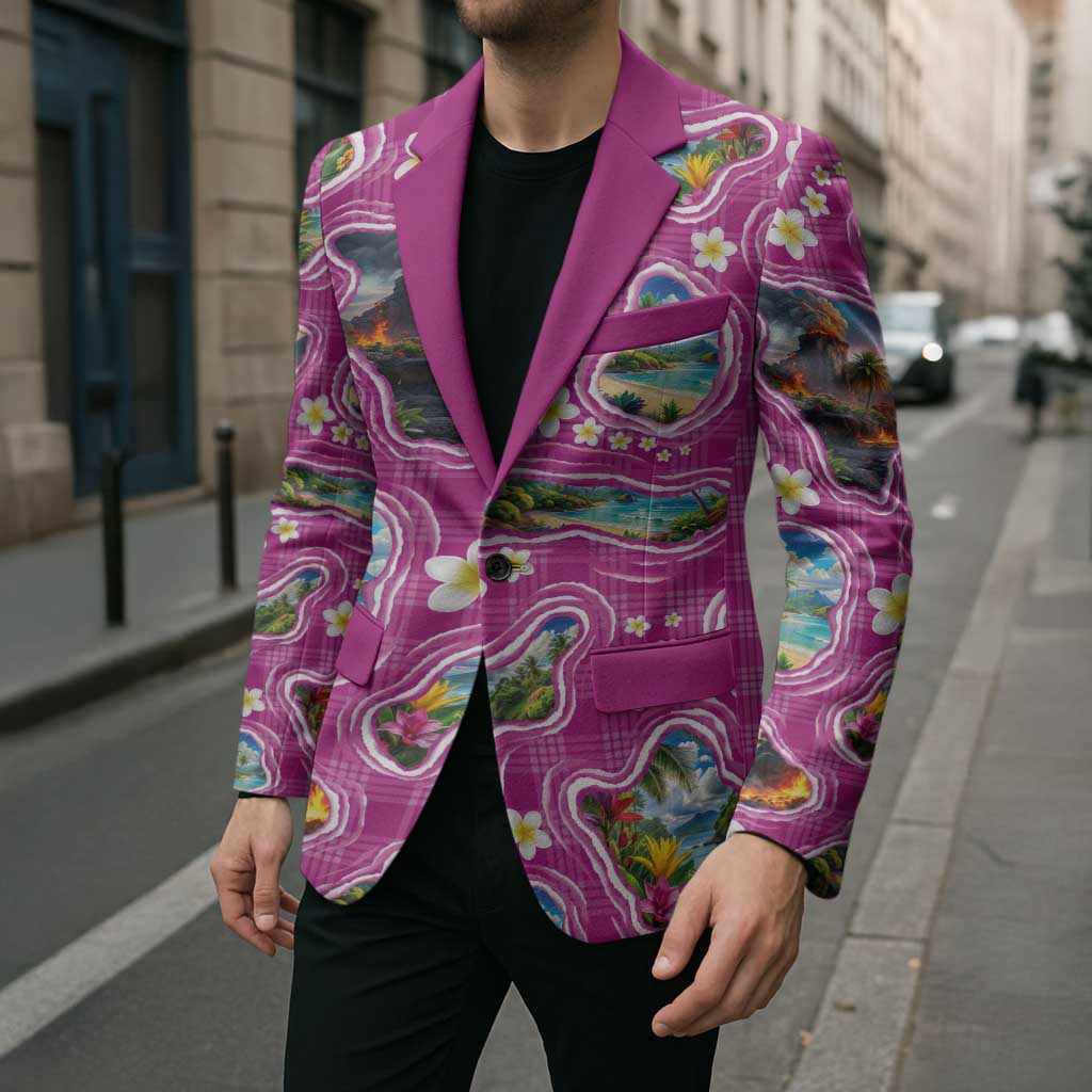 Hawaiian Island Shapes-Iconic Landscape Blazer with Plumeria and Palaka Pink Color LT03 - Polynesian Pride