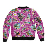 Hawaiian Island Shapes-Iconic Landscape Bomber Jacket with Plumeria and Palaka Pink Color LT03 - Polynesian Pride