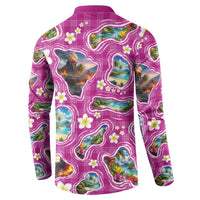 Hawaiian Island Shapes-Iconic Landscape Button Sweatshirt with Plumeria and Palaka Pink Color LT03 - Polynesian Pride