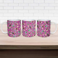 Hawaiian Island Shapes-Iconic Landscape Ceramic Mug with Plumeria and Palaka Pink Color LT03 - Polynesian Pride