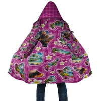 Hawaiian Island Shapes-Iconic Landscape Cloak with Plumeria and Palaka Pink Color LT03 Unisex Pink - Polynesian Pride