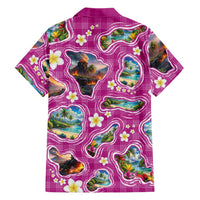 Hawaiian Island Shapes-Iconic Landscape Family Matching Mermaid Dress and Hawaiian Shirt with Plumeria and Palaka Pink Color