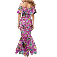 Hawaiian Island Shapes-Iconic Landscape Family Matching Mermaid Dress and Hawaiian Shirt with Plumeria and Palaka Pink Color