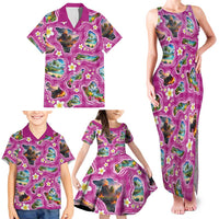 Hawaiian Island Shapes-Iconic Landscape Family Matching Tank Maxi Dress and Hawaiian Shirt with Plumeria and Palaka Pink Color