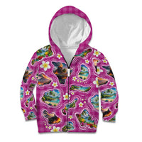 Hawaiian Island Shapes-Iconic Landscape Kid Hoodie with Plumeria and Palaka Pink Color
