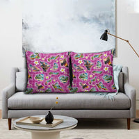 Hawaiian Island Shapes-Iconic Landscape Pillow Cover with Plumeria and Palaka Pink Color