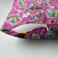 Hawaiian Island Shapes-Iconic Landscape Pillow Cover with Plumeria and Palaka Pink Color