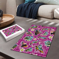 Hawaiian Island Shapes-Iconic Landscape Puzzle with Plumeria and Palaka Pink Color LT03 - Polynesian Pride