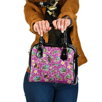 Hawaiian Island Shapes-Iconic Landscape Shoulder Handbag with Plumeria and Palaka Pink Color