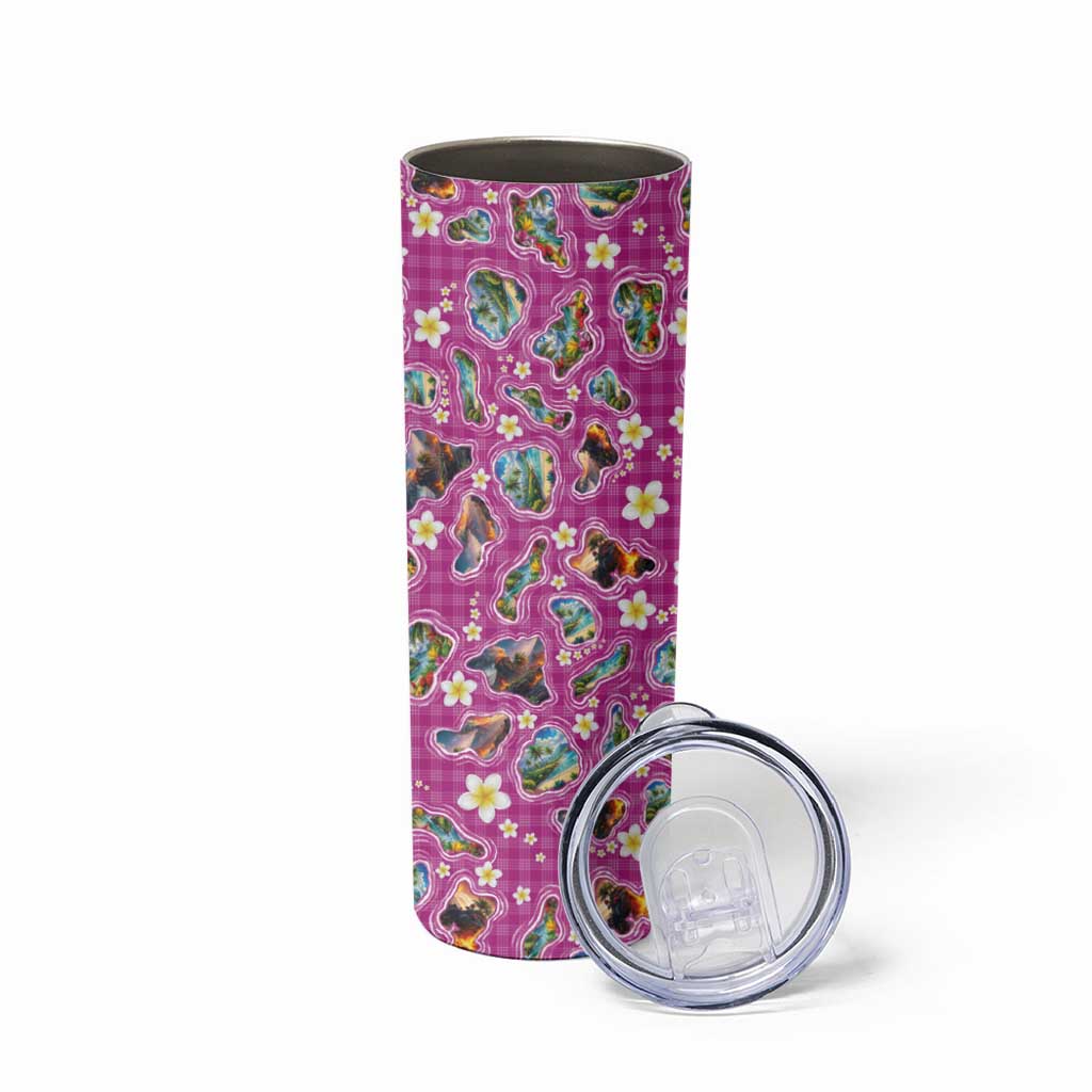 Hawaiian Island Shapes-Iconic Landscape Skinny Tumbler with Plumeria and Palaka Pink Color