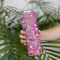 Hawaiian Island Shapes-Iconic Landscape Skinny Tumbler with Plumeria and Palaka Pink Color