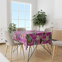 Hawaiian Island Shapes-Iconic Landscape Tablecloth with Plumeria and Palaka Pink Color LT03 - Polynesian Pride