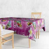 Hawaiian Island Shapes-Iconic Landscape Tablecloth with Plumeria and Palaka Pink Color LT03 - Polynesian Pride