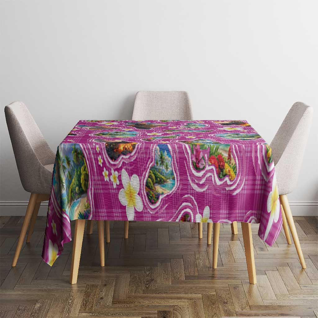 Hawaiian Island Shapes-Iconic Landscape Tablecloth with Plumeria and Palaka Pink Color LT03 - Polynesian Pride