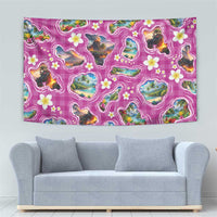 Hawaiian Island Shapes-Iconic Landscape Tapestry with Plumeria and Palaka Pink Color LT03 - Polynesian Pride