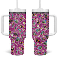 Hawaiian Island Shapes-Iconic Landscape Tumbler With Handle with Plumeria and Palaka Pink Color