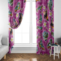 Hawaiian Island Shapes-Iconic Landscape Window Curtain with Plumeria and Palaka Pink Color