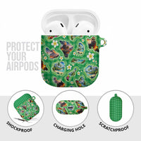 Hawaii Map with Plumeria Flower and Palaka Pattern AirPods Case Tropical Island Green Design LT03 - Polynesian Pride
