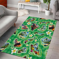Hawaii Map with Plumeria Flower and Palaka Pattern Area Rug Tropical Island Green Design LT03 - Polynesian Pride