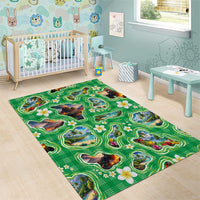 Hawaii Map with Plumeria Flower and Palaka Pattern Area Rug Tropical Island Green Design LT03 - Polynesian Pride
