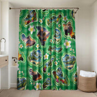 Hawaii Map with Plumeria Flower and Palaka Pattern Bathroom Set Tropical Island Green Design LT03 Shower Curtain Only Green - Polynesian Pride