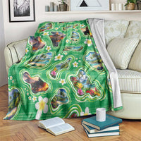 Hawaii Map with Plumeria Flower and Palaka Pattern Blanket Tropical Island Green Design LT03 Green - Polynesian Pride