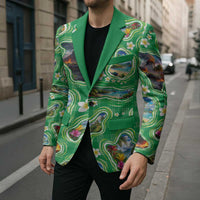 Hawaii Map with Plumeria Flower and Palaka Pattern Blazer Tropical Island Green Design LT03 - Polynesian Pride