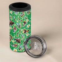 Hawaii Map with Plumeria Flower and Palaka Pattern 4 in 1 Can Cooler Tumbler Tropical Island Green Design LT03 - Polynesian Pride