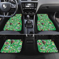 Hawaii Map with Plumeria Flower and Palaka Pattern Car Mats Tropical Island Green Design LT03 Set 4pcs Green - Polynesian Pride