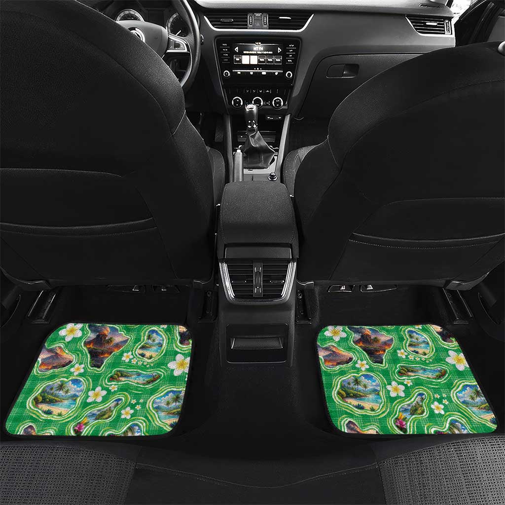Hawaii Map with Plumeria Flower and Palaka Pattern Car Mats Tropical Island Green Design LT03 Set 2pcs - Back Green - Polynesian Pride