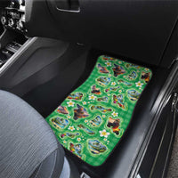 Hawaii Map with Plumeria Flower and Palaka Pattern Car Mats Tropical Island Green Design LT03 - Polynesian Pride