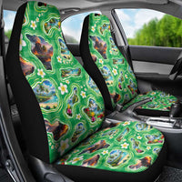 Hawaii Map with Plumeria Flower and Palaka Pattern Car Seat Cover Tropical Island Green Design LT03 - Polynesian Pride