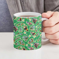 Hawaii Map with Plumeria Flower and Palaka Pattern Ceramic Mug Tropical Island Green Design LT03 - Polynesian Pride