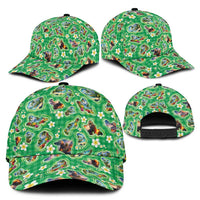 Hawaii Map with Plumeria Flower and Palaka Pattern Classic Cap Tropical Island Green Design LT03 - Polynesian Pride