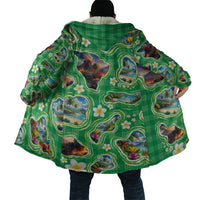 Hawaii Map with Plumeria Flower and Palaka Pattern Cloak Tropical Island Green Design LT03 - Polynesian Pride