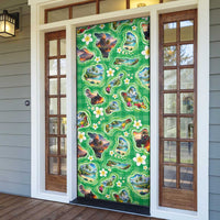Hawaii Map with Plumeria Flower and Palaka Pattern Door Cover Tropical Island Green Design LT03 - Polynesian Pride