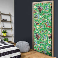 Hawaii Map with Plumeria Flower and Palaka Pattern Door Cover Tropical Island Green Design LT03 - Polynesian Pride