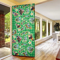 Hawaii Map with Plumeria Flower and Palaka Pattern Door Cover Tropical Island Green Design LT03 - Polynesian Pride