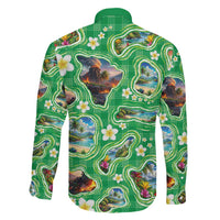 Hawaii Map with Plumeria Flower and Palaka Pattern Family Matching Mermaid Dress and Hawaiian Shirt Tropical Island Green Design