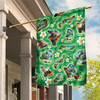 Hawaii Map with Plumeria Flower and Palaka Pattern Garden Flag Tropical Island Green Design LT03 House Flag Green - Polynesian Pride