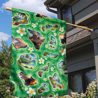 Hawaii Map with Plumeria Flower and Palaka Pattern Garden Flag Tropical Island Green Design LT03 - Polynesian Pride