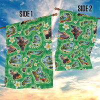 Hawaii Map with Plumeria Flower and Palaka Pattern Garden Flag Tropical Island Green Design LT03 - Polynesian Pride