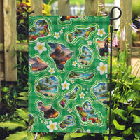 Hawaii Map with Plumeria Flower and Palaka Pattern Garden Flag Tropical Island Green Design LT03 Garden Flag Green - Polynesian Pride