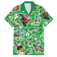 Hawaii Map with Plumeria Flower and Palaka Pattern Hawaiian Shirt Tropical Island Green Design LT03 Green - Polynesian Pride