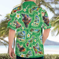Hawaii Map with Plumeria Flower and Palaka Pattern Hawaiian Shirt Tropical Island Green Design LT03 - Polynesian Pride