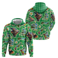 Hawaii Map with Plumeria Flower and Palaka Pattern Hoodie Tropical Island Green Design LT03 - Polynesian Pride